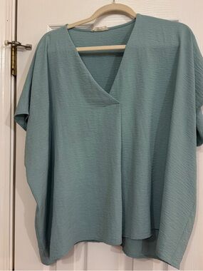 entro Relaxed V-Neck Blouse in Sage Blue